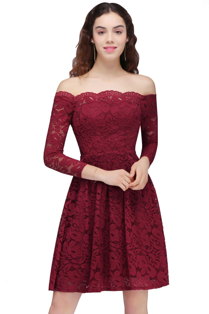 BRINLEY | A-Line Off-the-Shoulder Short Lace Burgundy Homecoming Dresses-newarrivaldress
