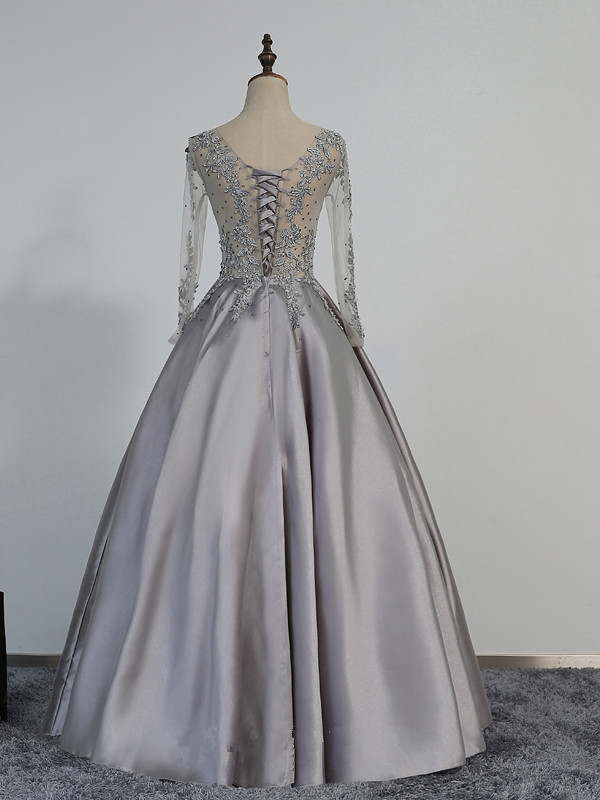 Long Sleeve Custom Made A-line Modest Beads Lace Appliques Prom Dresses-newarrivaldress