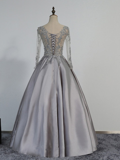 Long Sleeve Custom Made A-line Modest Beads Lace Appliques Prom Dresses-newarrivaldress