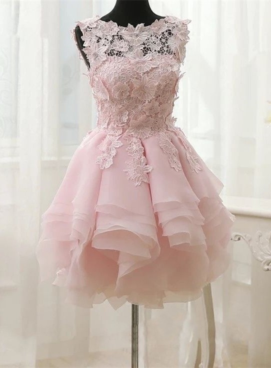 Straps Short Sleeveless Cute Ruffles Flowers Sexy Short Homecoming Dresses-newarrivaldress