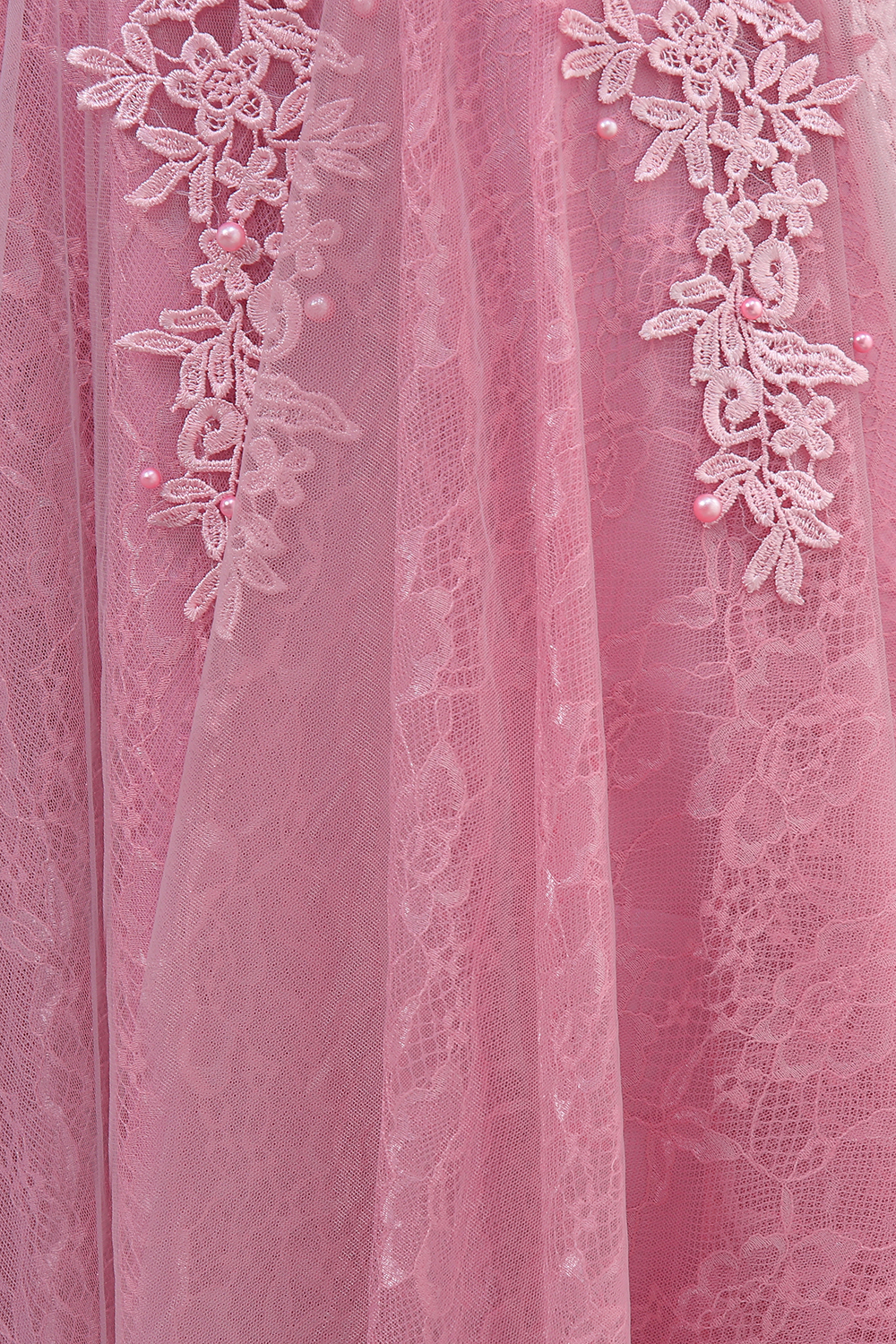 WILMA | Ball Gown Illusion Neckline Tea Length Lace Tulle Dusty Pink Prom Dresses with Beading-newarrivaldress