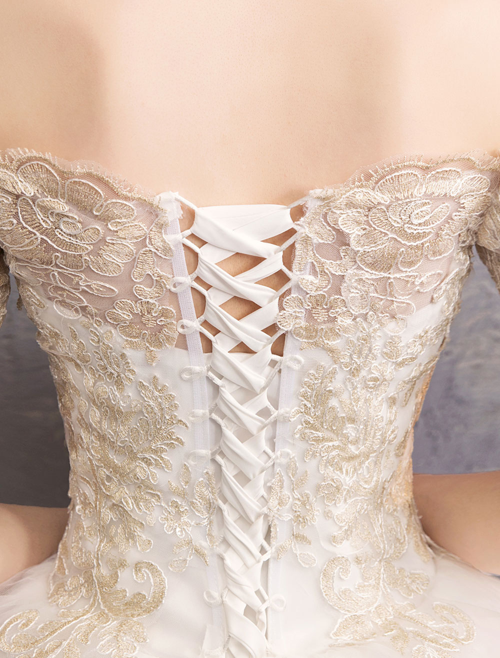 Tulle Wedding Dress Off The Shoulder Half Sleeve Princess Bridal Gown-newarrivaldress