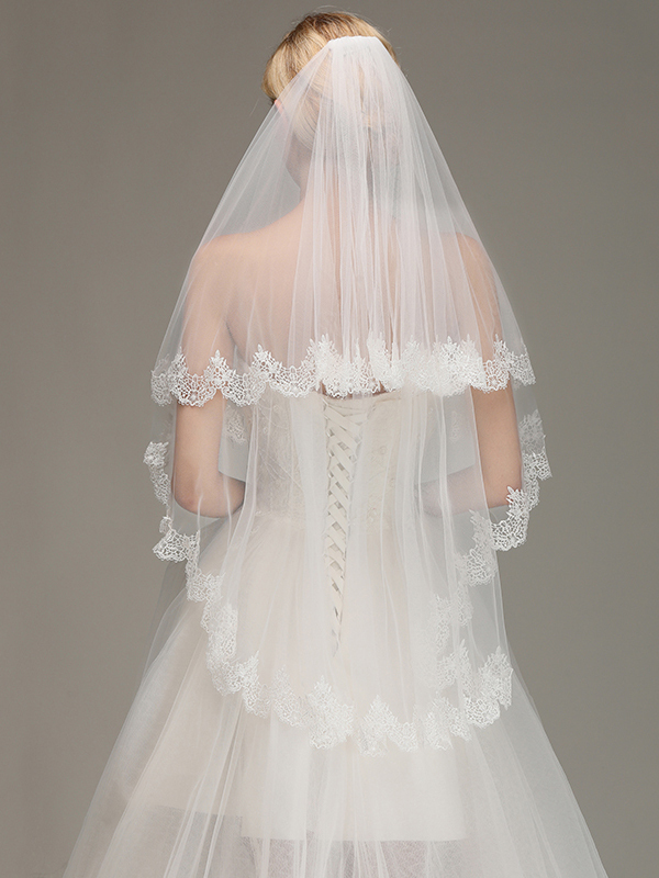 Elegant Two Layers Lace Edge Wedding Veil Appliques Long Bridal Veil-newarrivaldress