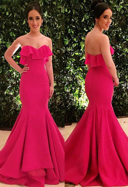 Glamorous Strapless Ruffle Sleeveless Long Sexy Mermaid Prom Dress-newarrivaldress