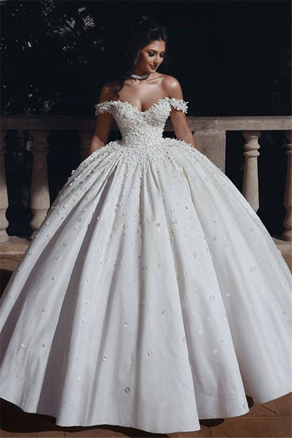 Off The Shoulder Beads Appliques Wedding Dresses 2021 | Princess Sexy Ball Gown Royal Wedding Dress-newarrivaldress