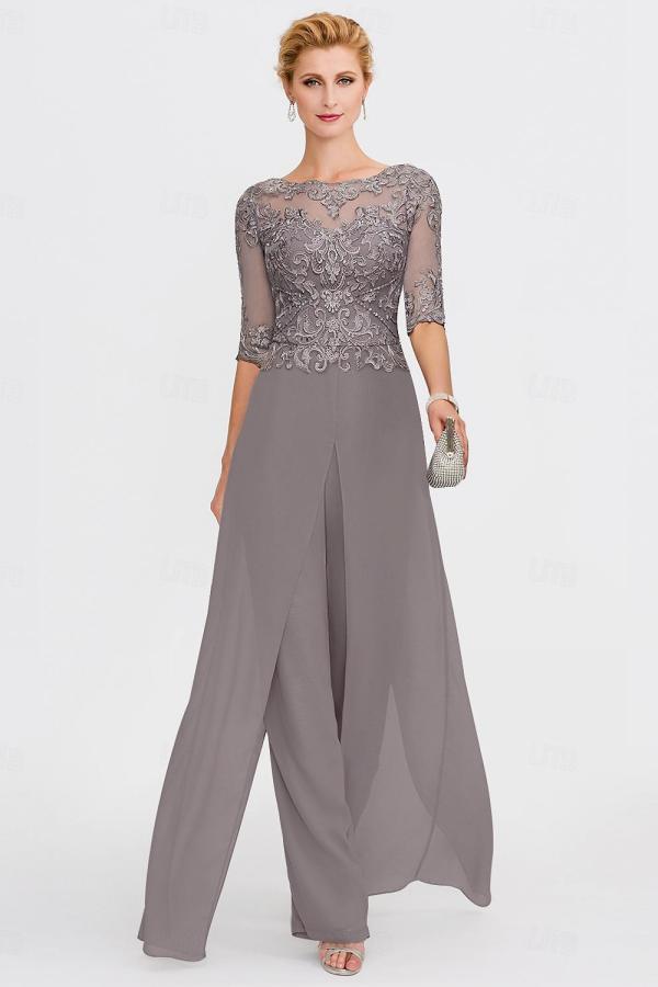 Scoop Neck Chiffon Three Pieces Mother of the Bride Jumpsuits with