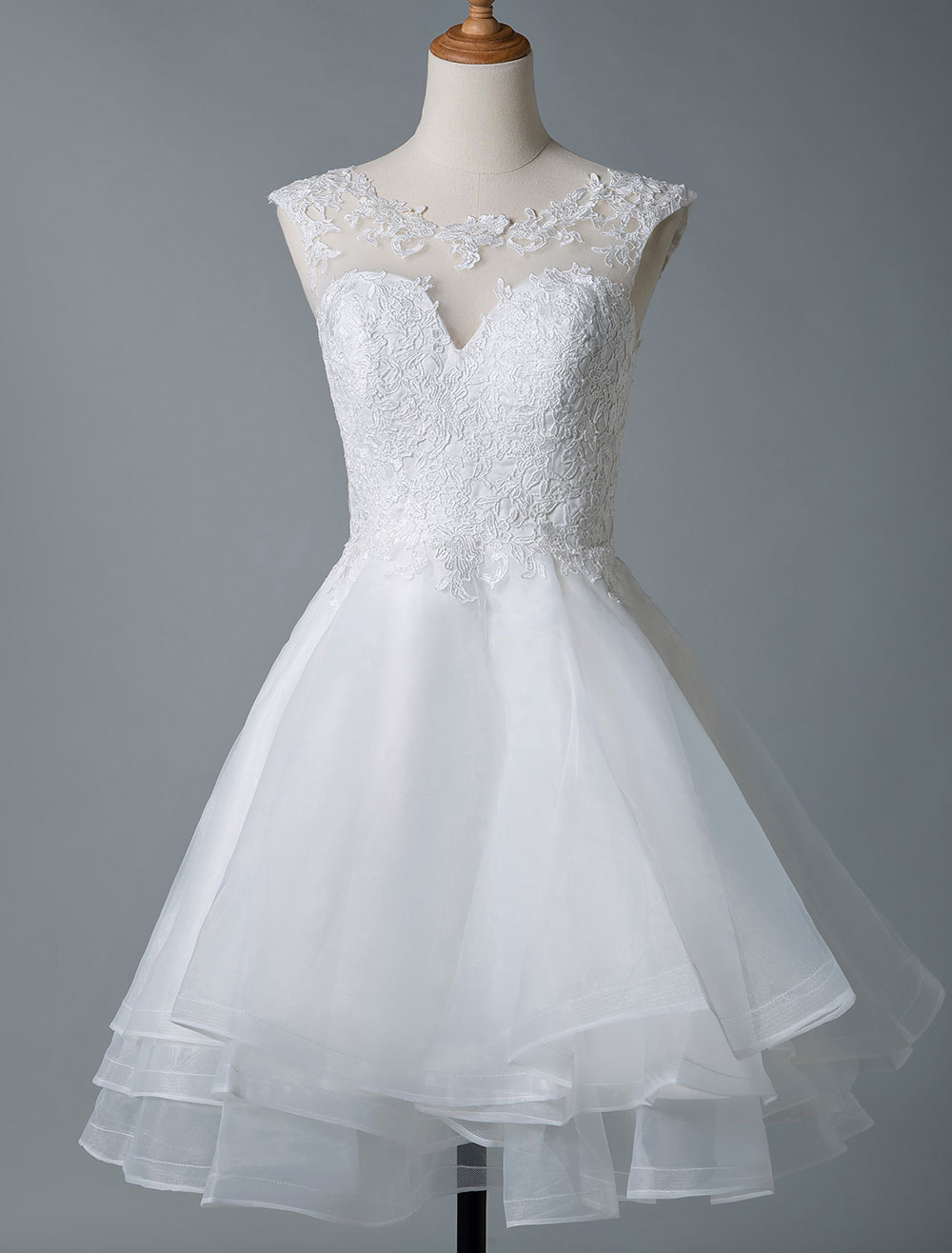 Wedding Dresses 2021 A Line Jewel Neck Sleeveless Natural Waist Tulle Short Bridal Dress-newarrivaldress