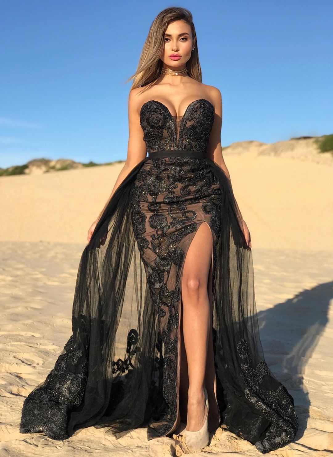 Sexy Black Sweetheart Prom Dresses Lace | Beaded Side Slit Overskirt Formal Dress Long-newarrivaldress