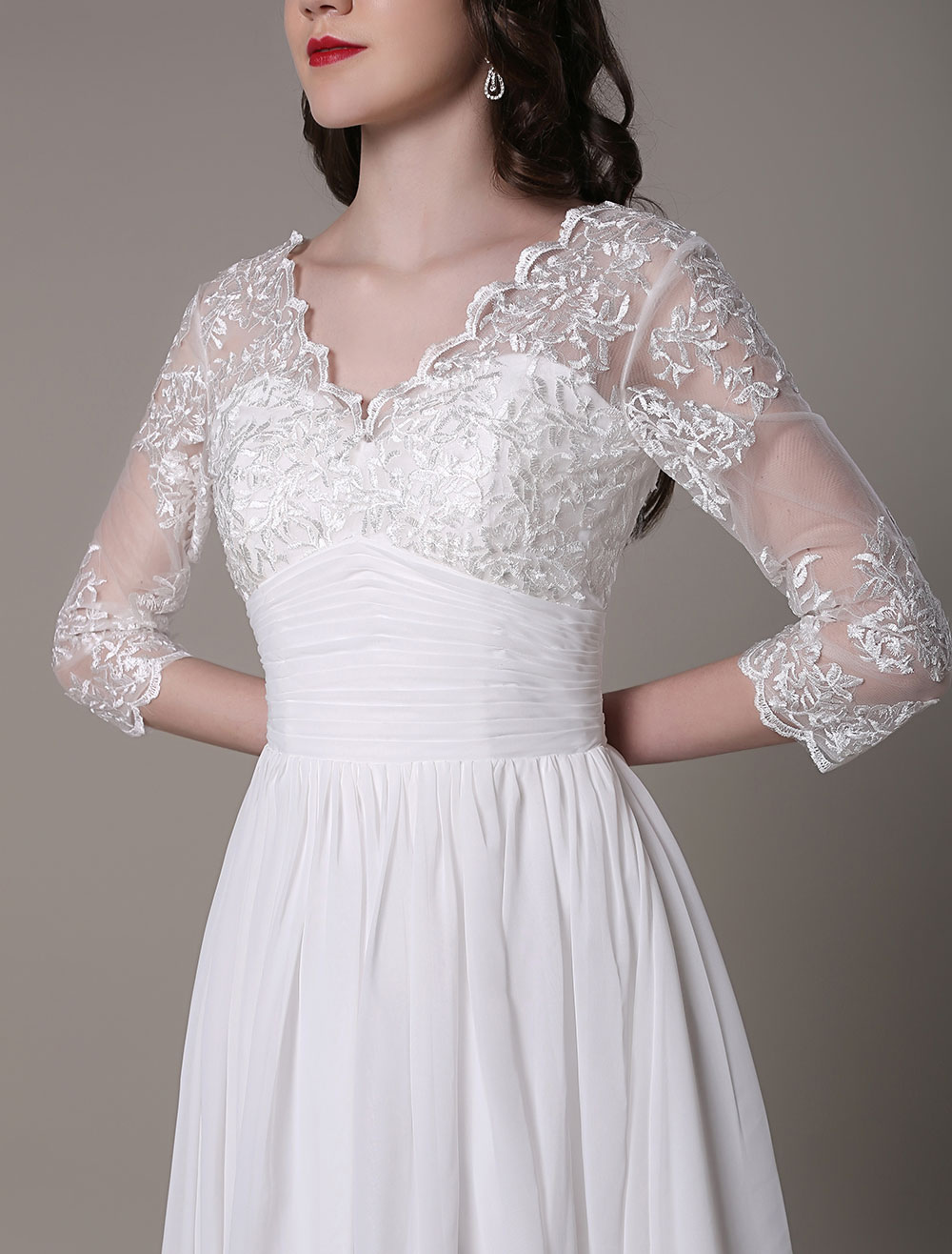 Simple Wedding Dressses Chiffon V Neck Lace A Linepleated Bridal Dress Exclusive-newarrivaldress
