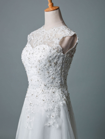 Vintage Wedding Dress Tea Length Jewel Neck Sleeveless A Line Natural Waist Tulle Short Bridal Dress Exclusive-newarrivaldress