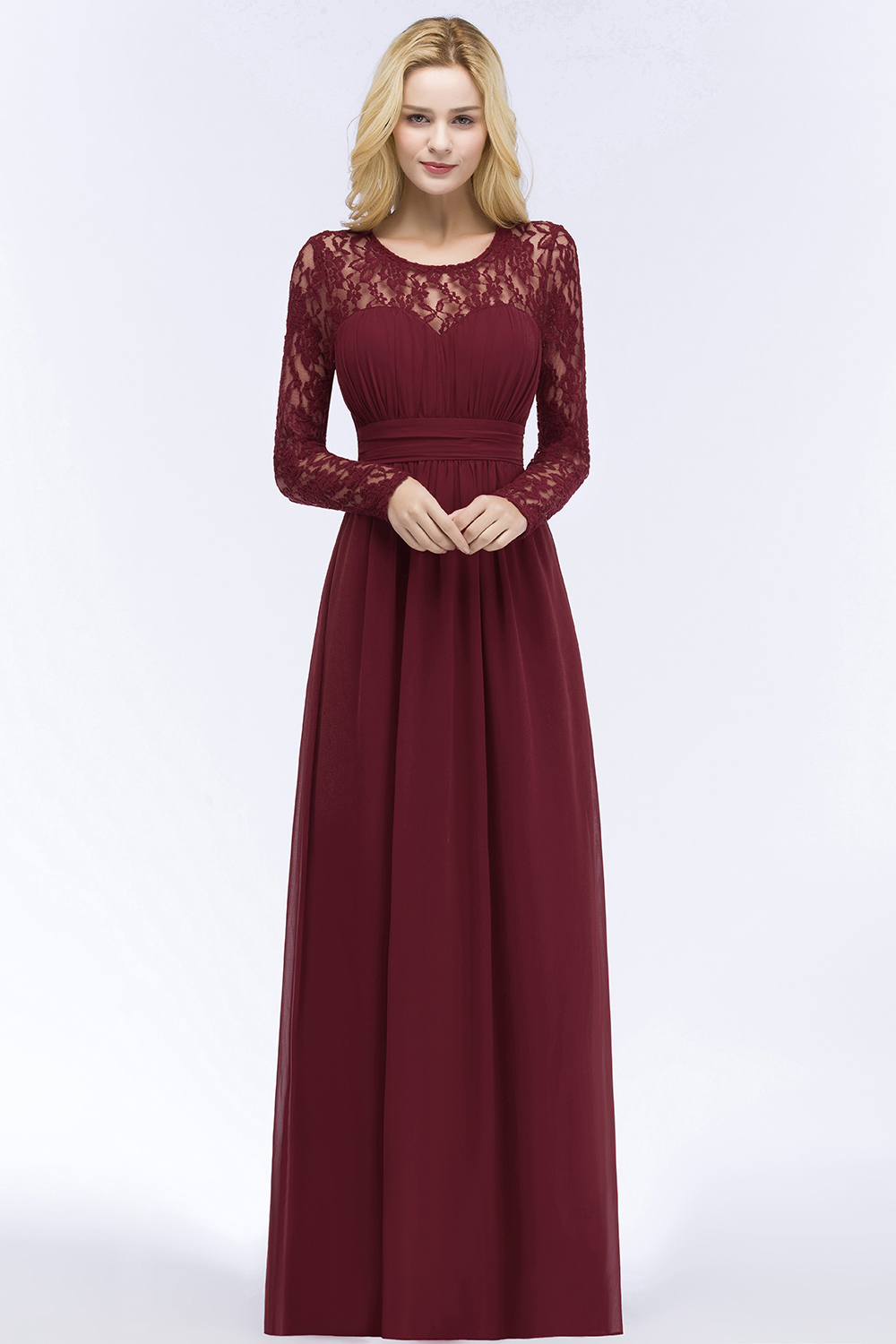 ROSALIE | A-line Floor Length Long Sleeves Lace Chiffon Bridesmaid Dresses-newarrivaldress