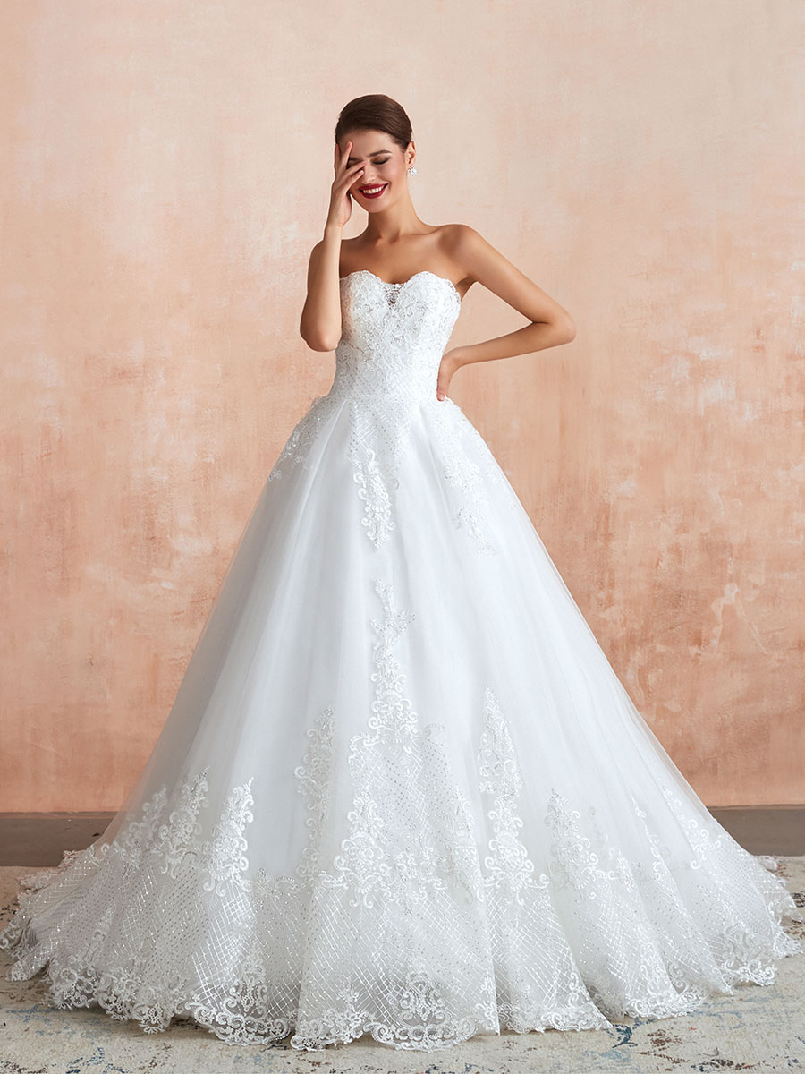 sweetheart neckline princess wedding dress Appliques Dresses 2026 Women's Tulle Ball Gown A-Line Deep V-Neck Spaghetti Straps Sleeveless Long Bridal Ball Gowns, Ivory Princess Mikado A DOLOMIRA | Princess wedding dress