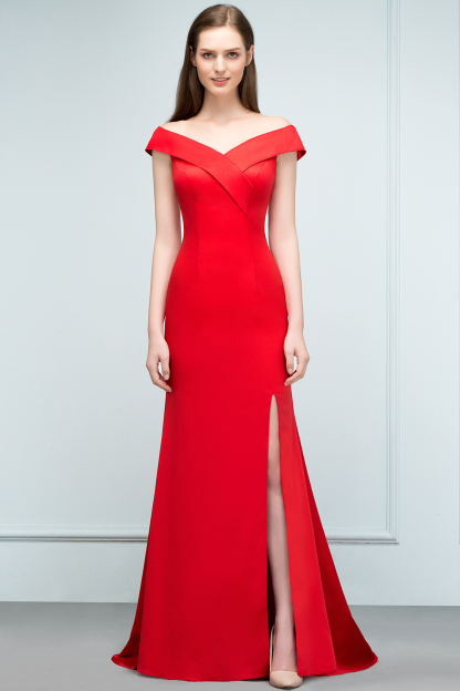 SUE | Mermaid Off-shoulder Floor Length Split Red Prom Dresses-newarrivaldress