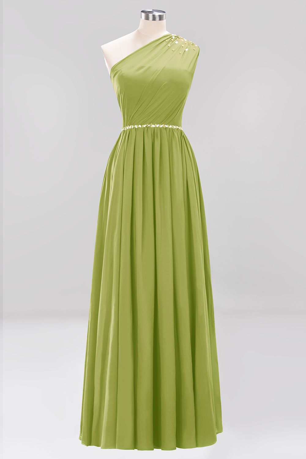 Elegant A-Line Burgundy Chiffon One-Shoulder Sleeveless Ruffles Floor-Length Bridesmaid Dresses with Beadings-newarrivaldress