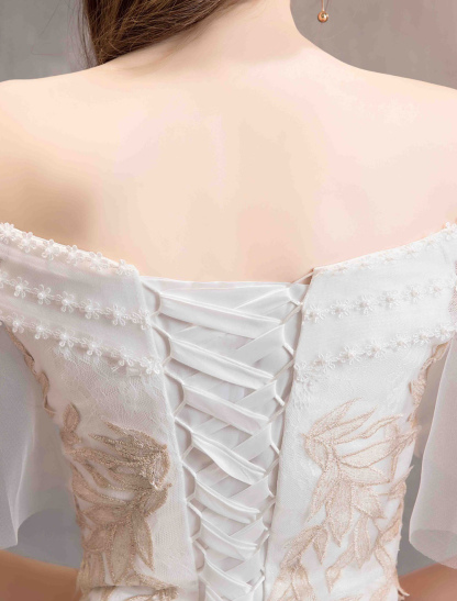 Princess Wedding Dress Ivory Off The Shoulder Floor Length Bridal Gown-newarrivaldress