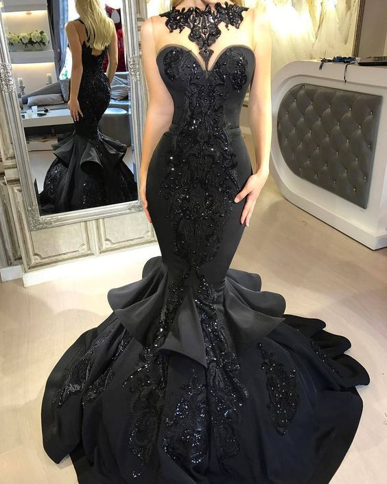 Sexy Black MermaidProm Dress Long Sequins Ruffles Party Gowns BA7654-newarrivaldress