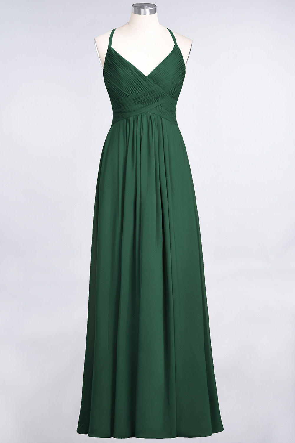 Elegant Princess Chiffon Spaghetti-Straps V-Neck Sleeveless Floor-Length Bridesmaid Dress with Ruffles-newarrivaldress