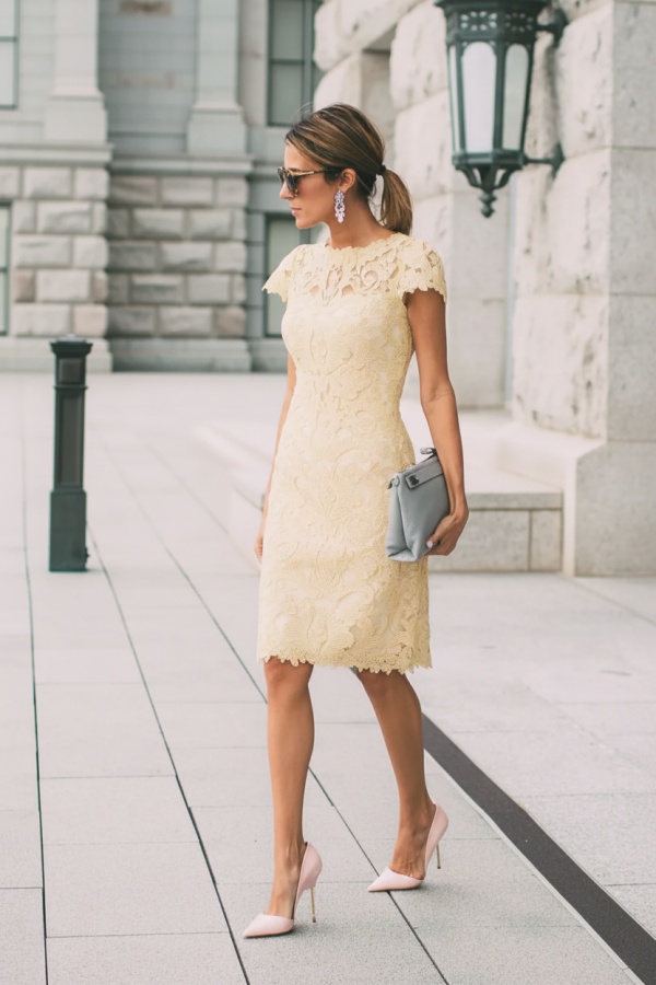 Lace Blushing Pink Formal Dresses | Knee Length Wedding Party Dress Online