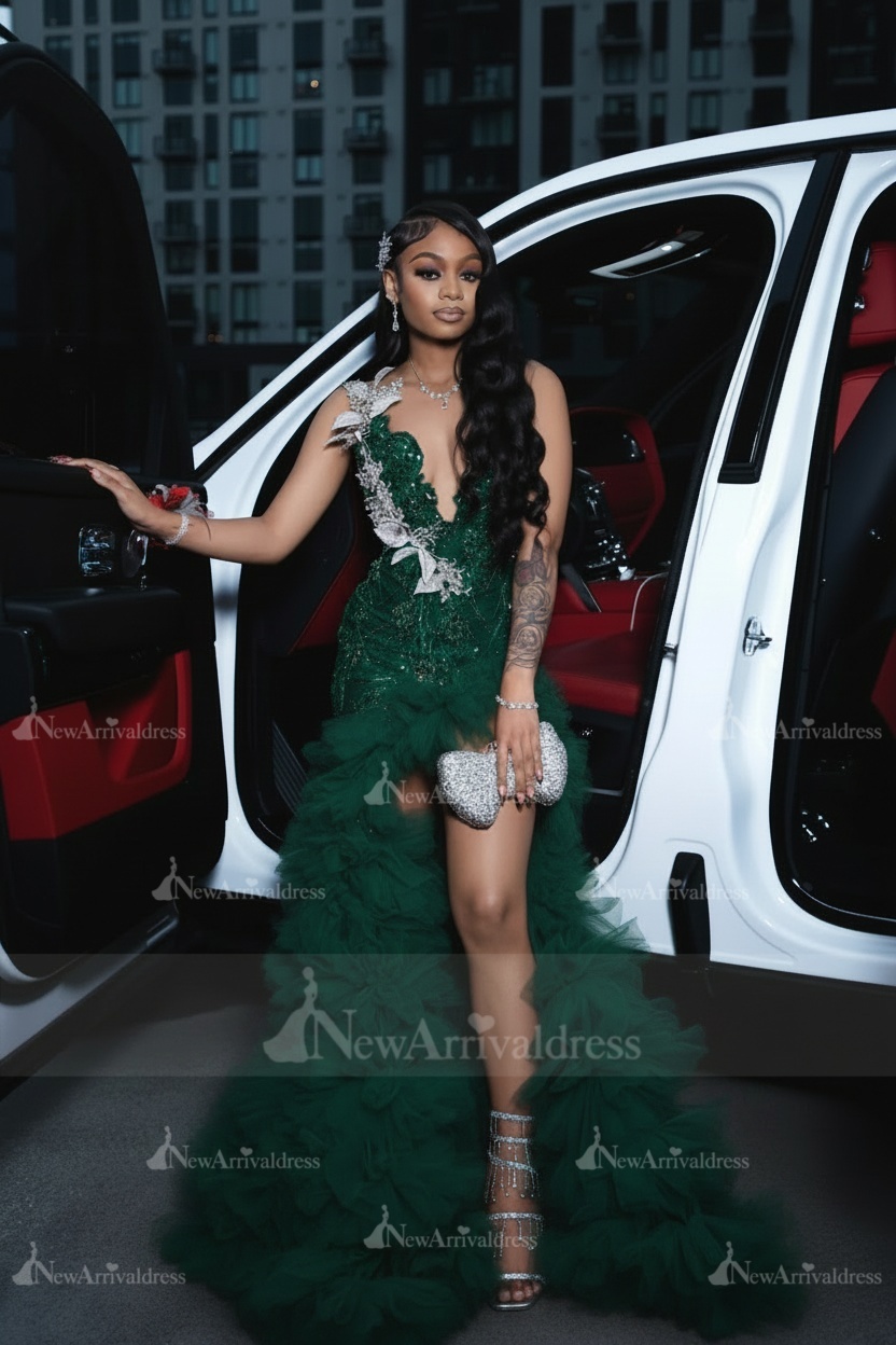 Charming Red Mermaid Prom Dress with Beadings High Split Party Dress