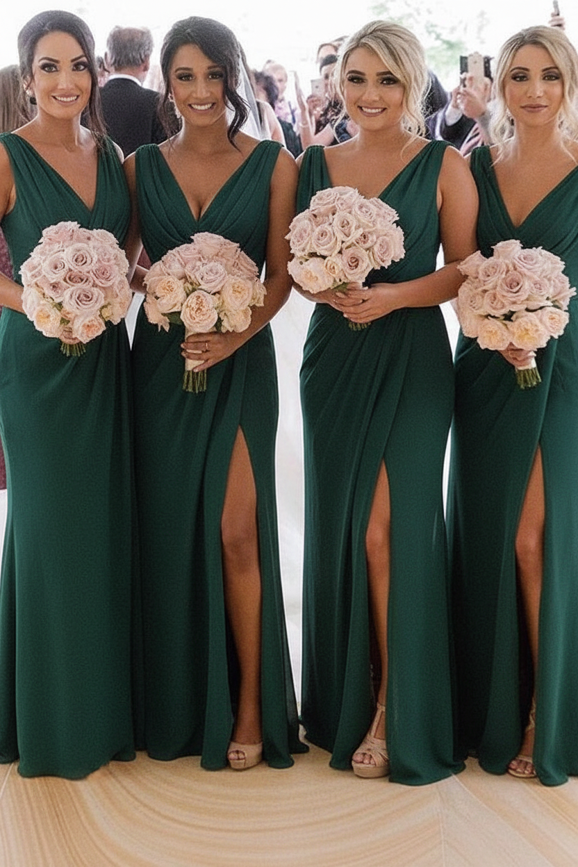 Elegant Chiffon Long Bridesmaid Dress Sleeveless Side Slit Wedding Guest Dress