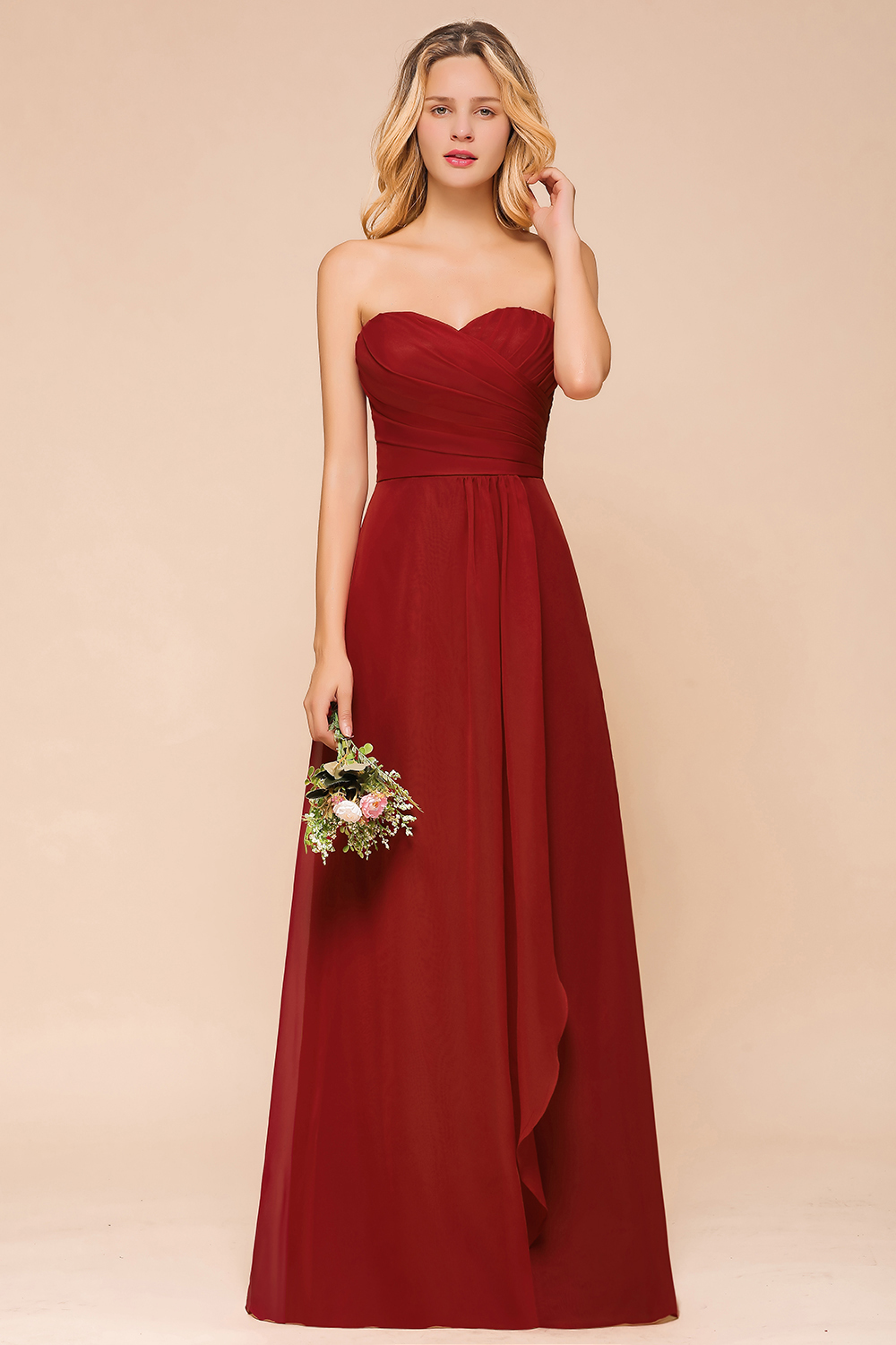 Sweetheart Aline Chiffon Evening Dress Sleeveless Long Bridesmaid Dress-newarrivaldress