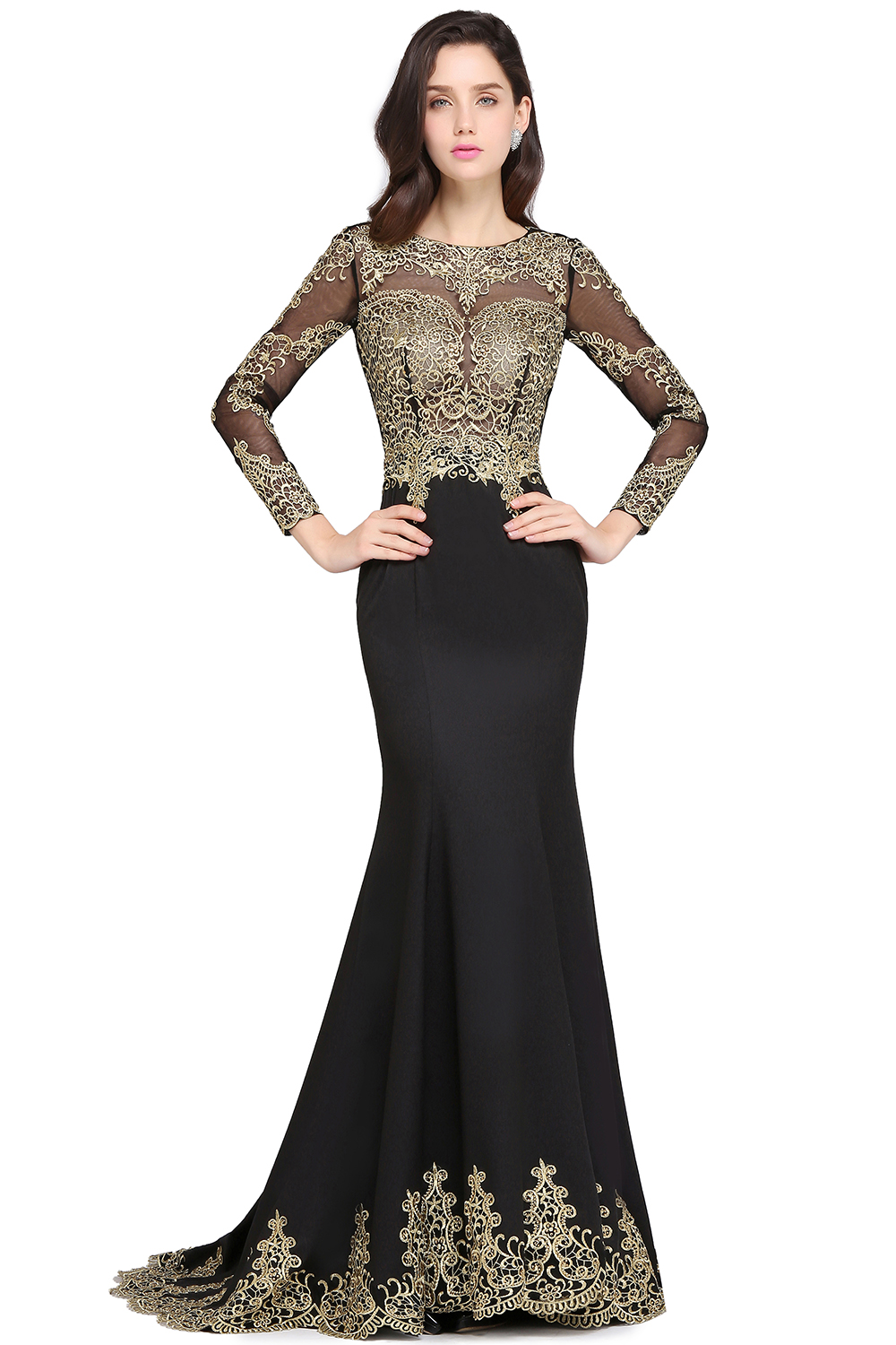 AMANDA | Mermaid Scoop Floor Length Black Elegant Evening Dresses with Appliques-newarrivaldress