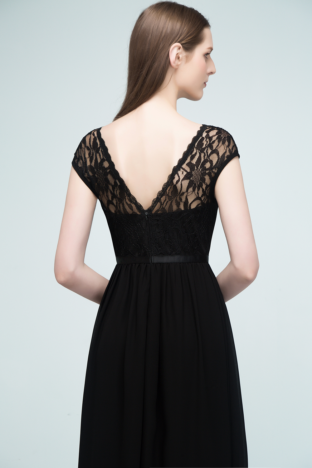 REESE | A-line Floor Length Short Sleeves Lace Bridesmaid Dresses with Sash-newarrivaldress