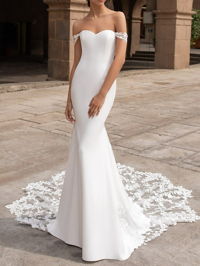 Dreamy Off Shoulder Mermaid Wedding Gowns Trumpt Train-newarrivaldress
