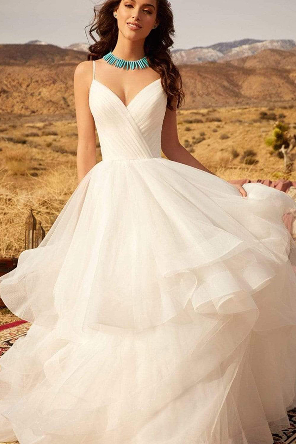 Sweetheart Spaghetti Straps Puffy Wedding Dress Sleeveless Simple Bridal Dress-newarrivaldress