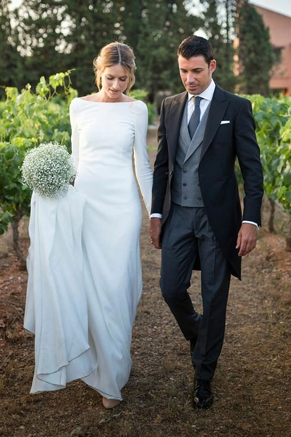 Bateau Long Sleeves White Simple Wedding Reception Dress-newarrivaldress