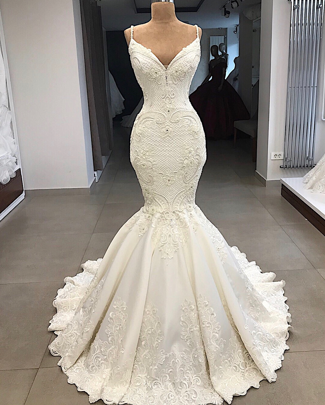 Spaghetti Straps Lace Mermaid Wedding Dresses Overskirt | Appliques Detachable Satin Backless Bridal Gowns 2021 BC0776-newarrivaldress