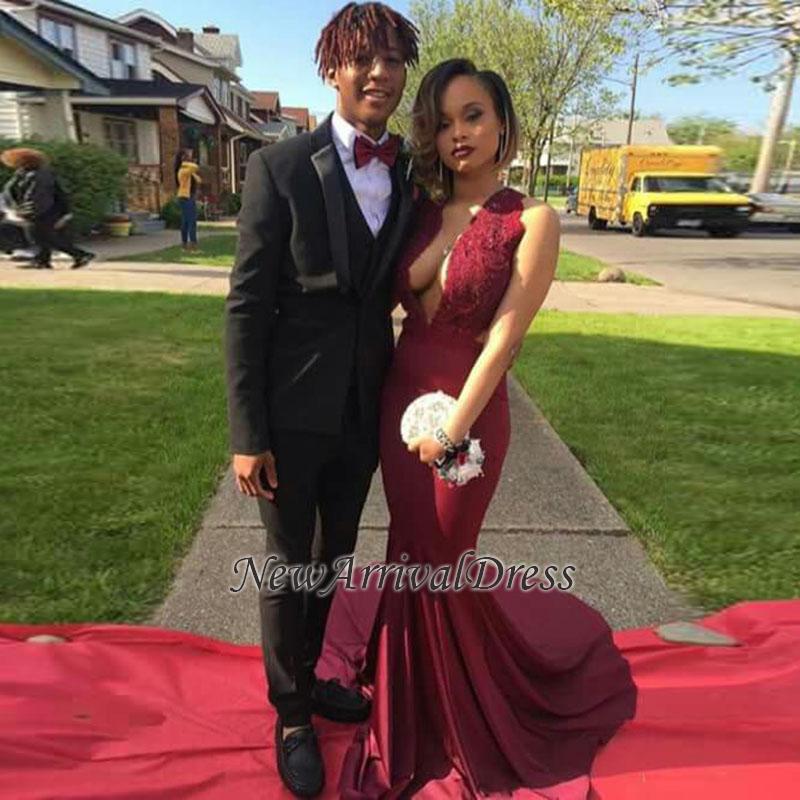 Sleeveless V-Neck Sexy Lace Burgundy Prom Dress-newarrivaldress