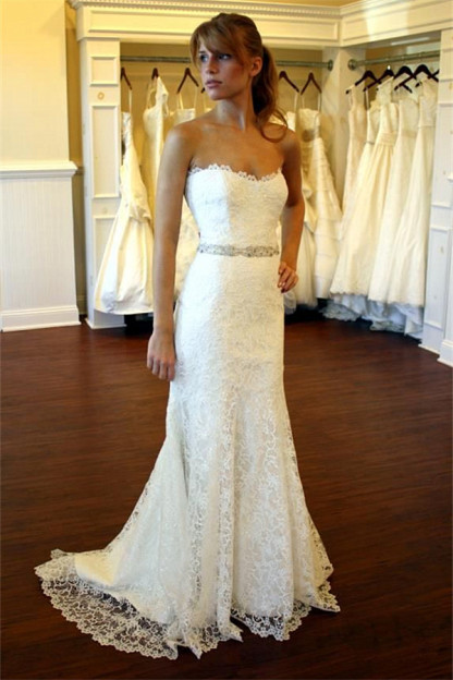 Simples Strapless Wedding Dresses Lace | Close-fitting Sexy Bridal Gowns with Crystalss Belt BA8083-newarrivaldress