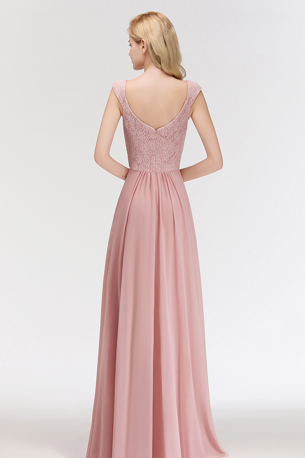 MARIA | A-line Long V-neck Sleeveless Lace Top Chiffon Bridesmaid Dresses-newarrivaldress