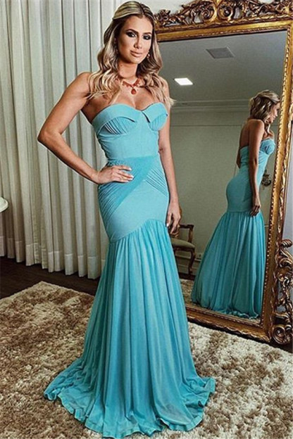 New Arrival Strapless Sleeveless Ruffle Long Mermaid Prom Dresses-newarrivaldress