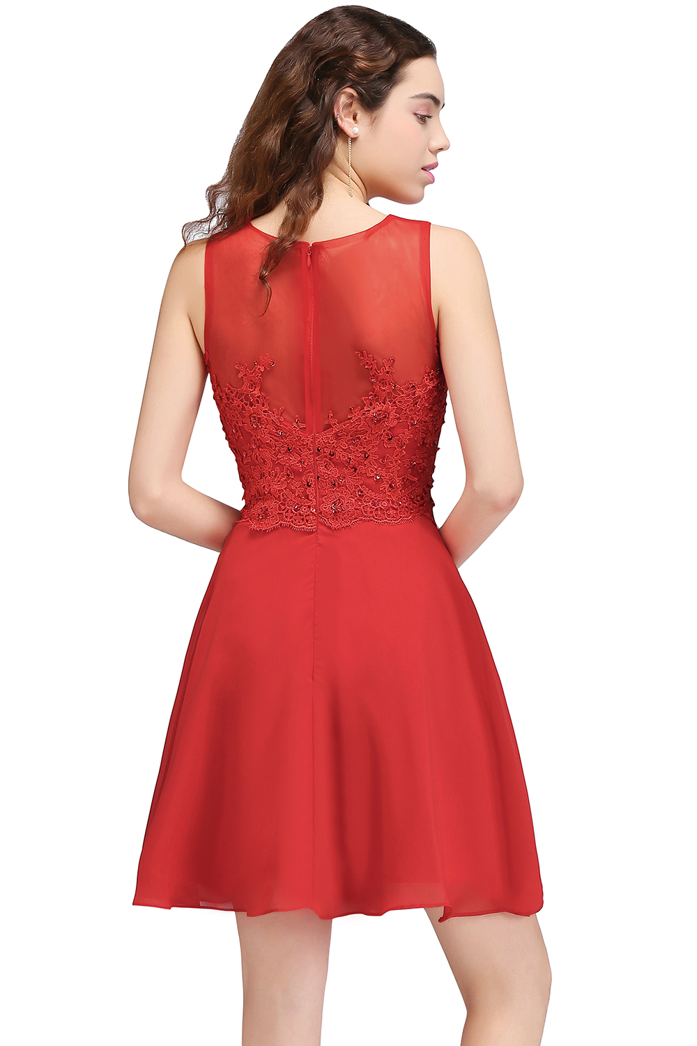 CASEY | A-line Short Chiffon Red Homecoming Dresses with Lace Appliques-newarrivaldress
