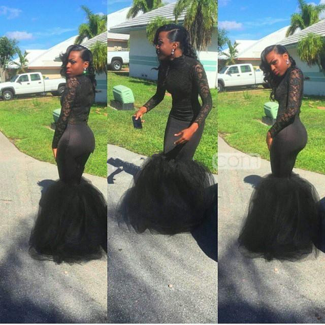 Black Long-Sleeve Mermaid Prom Dress |Lace Evening Gowns BA8542-newarrivaldress