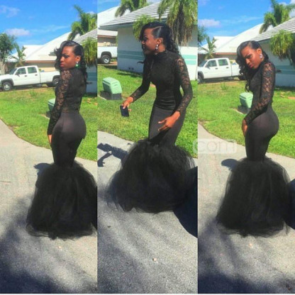 Black Long-Sleeve Mermaid Prom Dress |Lace Evening Gowns BA8542-newarrivaldress