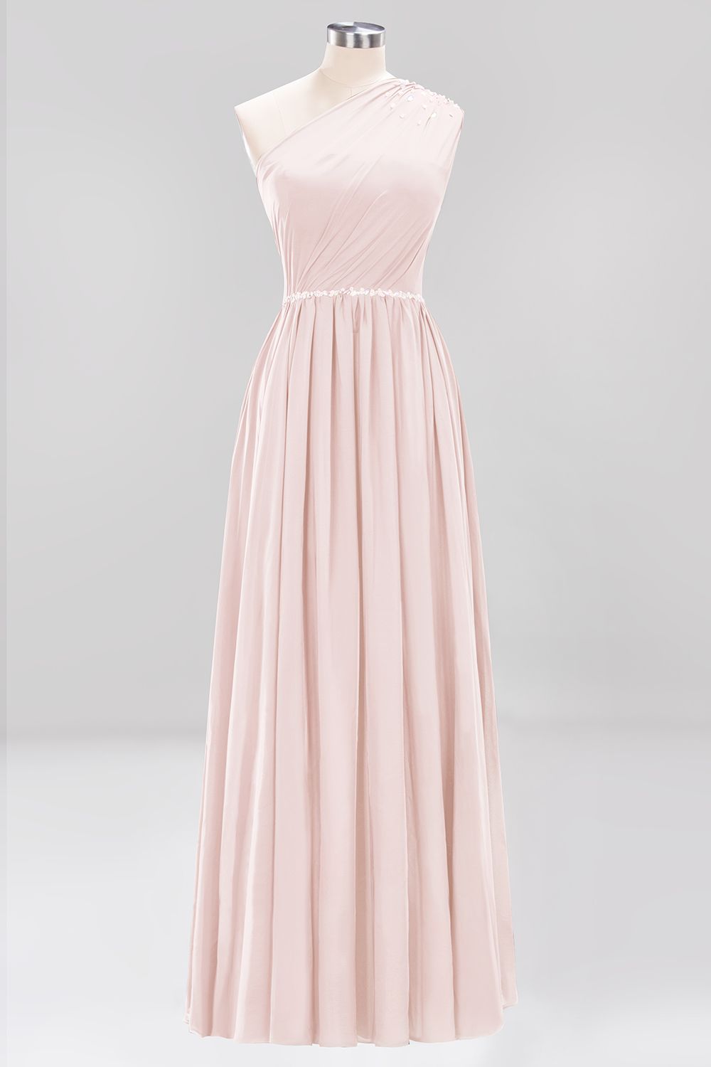 Elegant A-Line Burgundy Chiffon One-Shoulder Sleeveless Ruffles Floor-Length Bridesmaid Dresses with Beadings-newarrivaldress