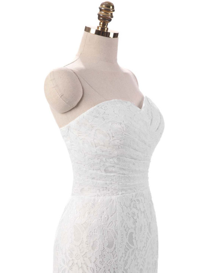 Mermaid Wedding Dress White Lace Fit And Flare Bridal Dress Sweetheart Strapless Train Fishtail Bridal Gown With Detachable Rhinestone Sash-newarrivaldress