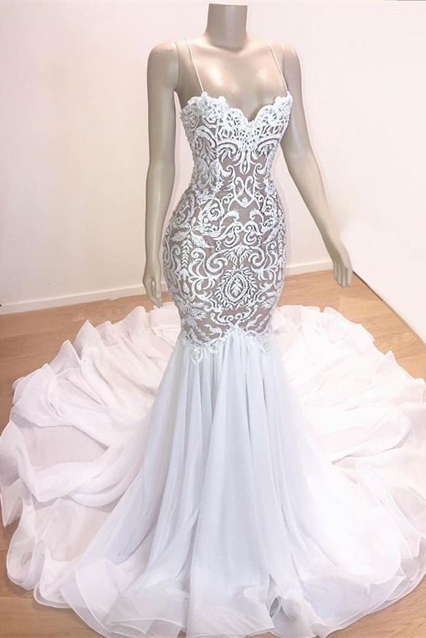 Gorgeous Appliques Spaghetti Straps Sleeveless Mermaid Prom Dresses-newarrivaldress