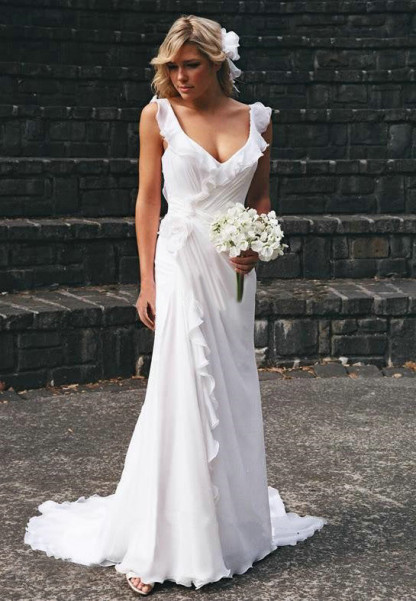 Stunning Backless Chiffon Wedding Dresses | Summer Beach Ruffles Sleeveless Bridal Gowns-newarrivaldress