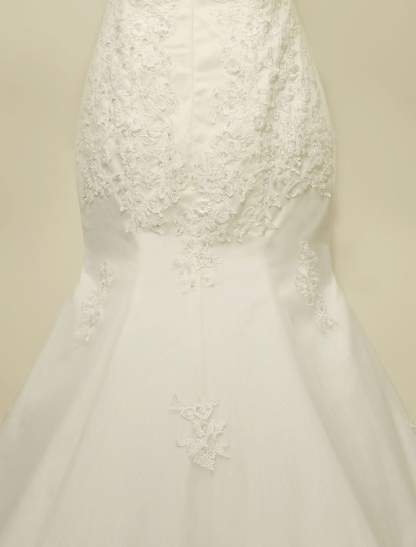 High Qulity Lace Mermaid Wedding Dress Illusion Chaple Train Ivory Beading Bridal Gown-newarrivaldress