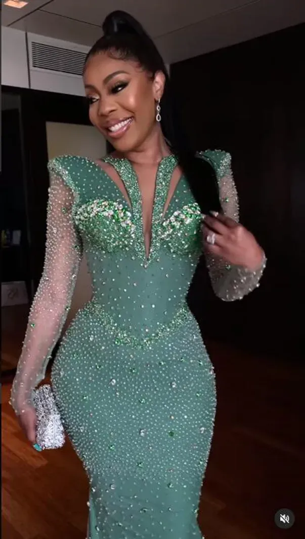 Shinning Applique Long Sleeves Green Mermaid Floor Length Prom Dress