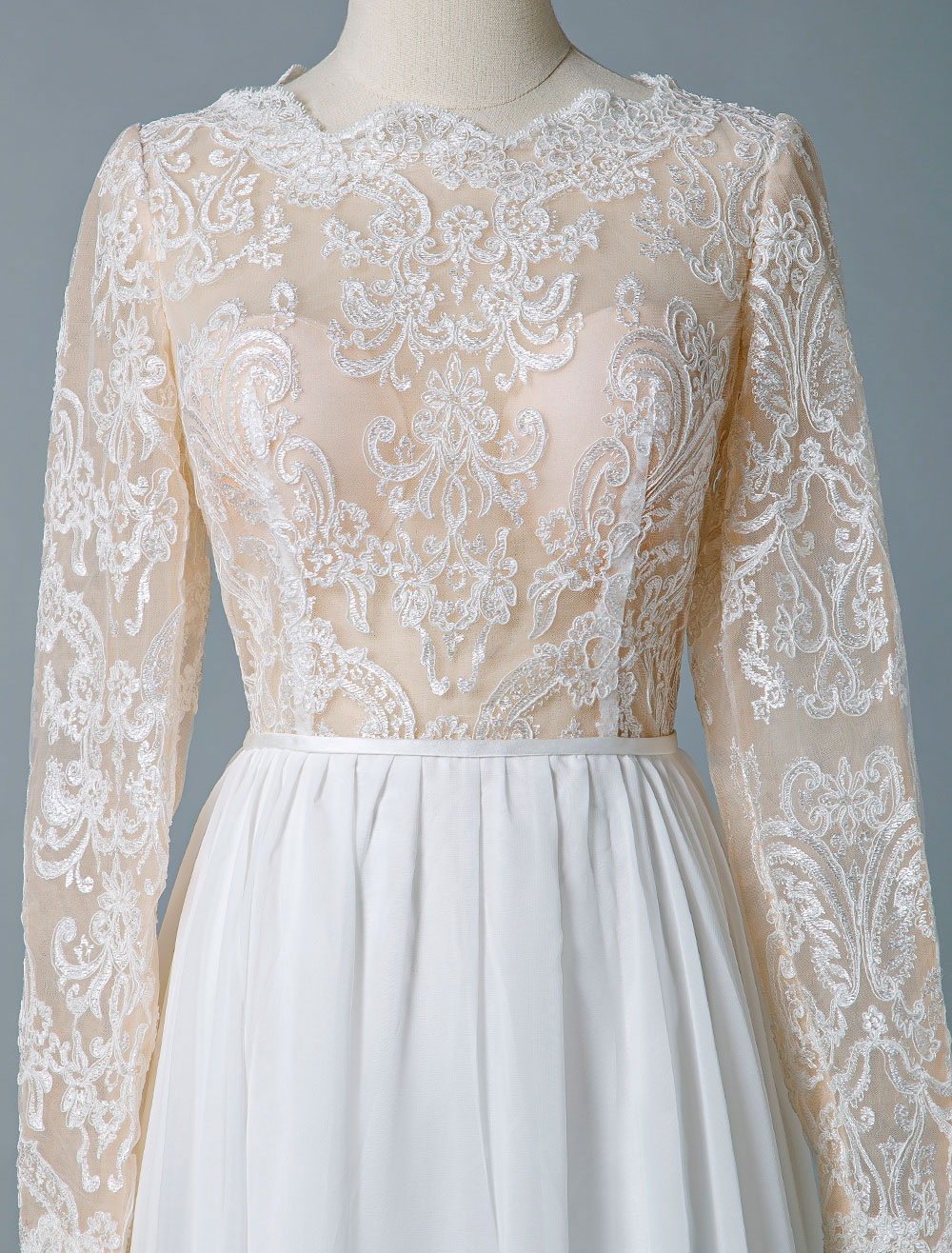 Boho Wedding Dresses 2021 Jewel Neck Long Sleeve A Line Floor Length Chffion Bridal Dress For Beach Wedding-newarrivaldress
