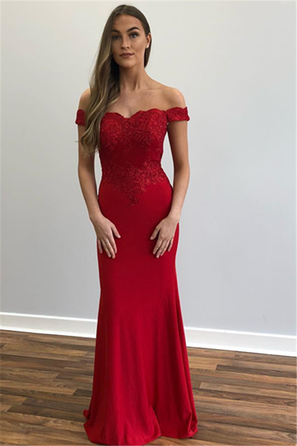 Glamorous Off-The-Shoulder Appliques Sleeveless Mermaid Prom Dresses-newarrivaldress