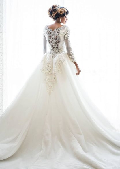 Mermaid Bridal Gown with Sweep Train Beads Wedding Dress Long Sleeves Lace Appliques-newarrivaldress