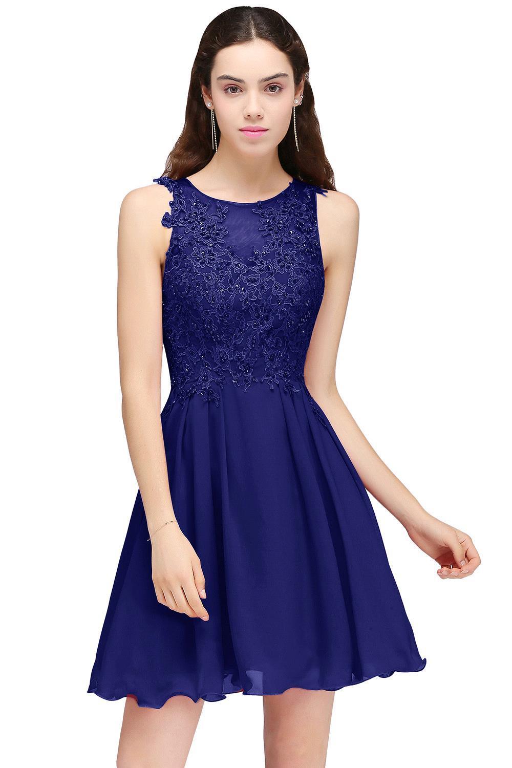 CARLEE | A-line Jewel Short Chiffon Burgundy Homecoming Dresses with Lace Appliques-newarrivaldress