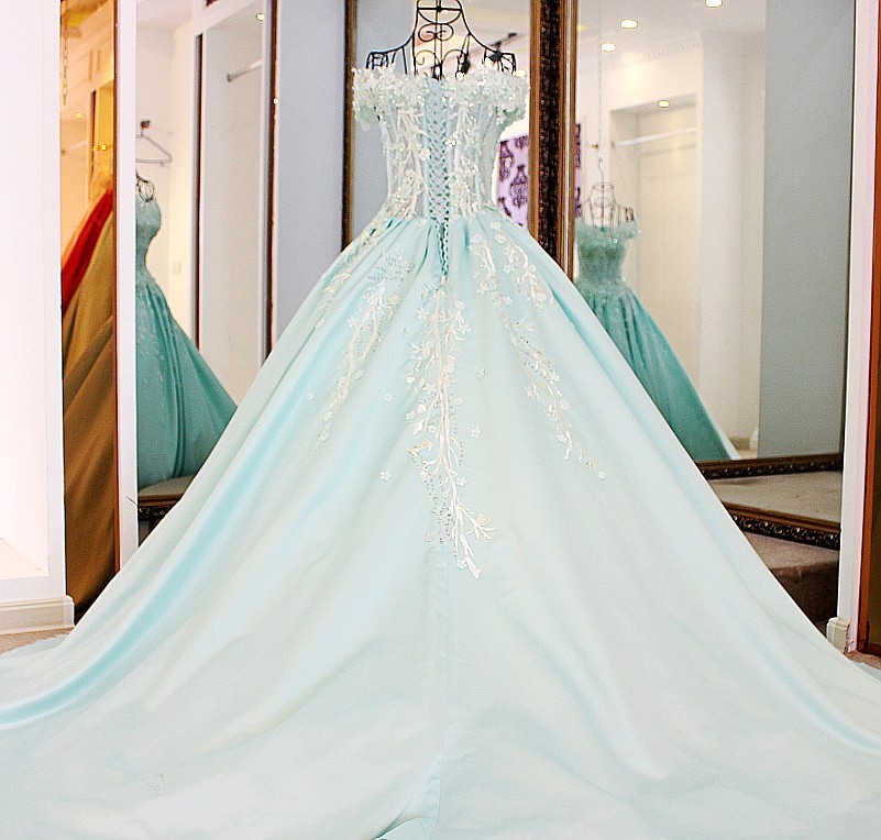 Sequins Off-The-Shoulder Applique Ball Gown Chapel Train Evening Dresses-newarrivaldress