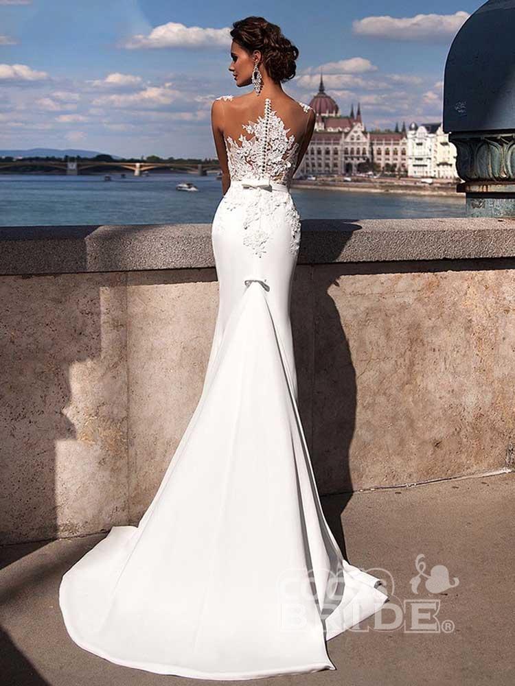 Sexy Sleeveless Mermaid Bridal Dress with Sweep Train-newarrivaldress